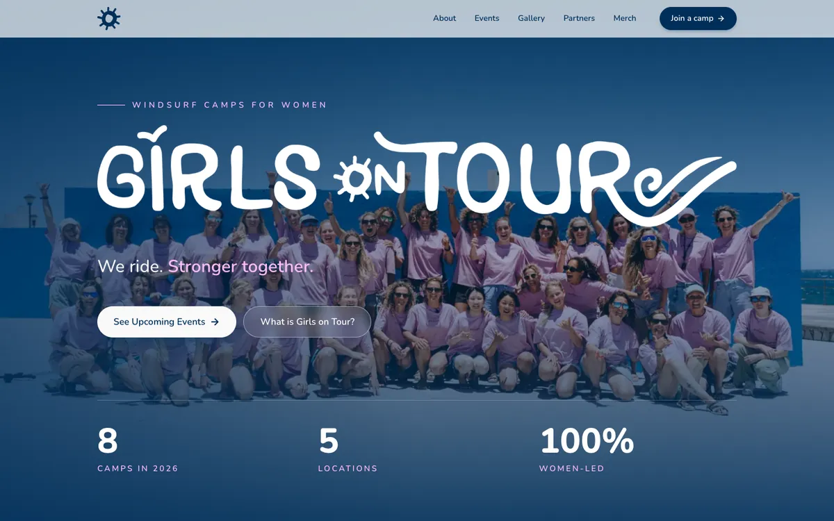 Portada de la web de Girls on Tour